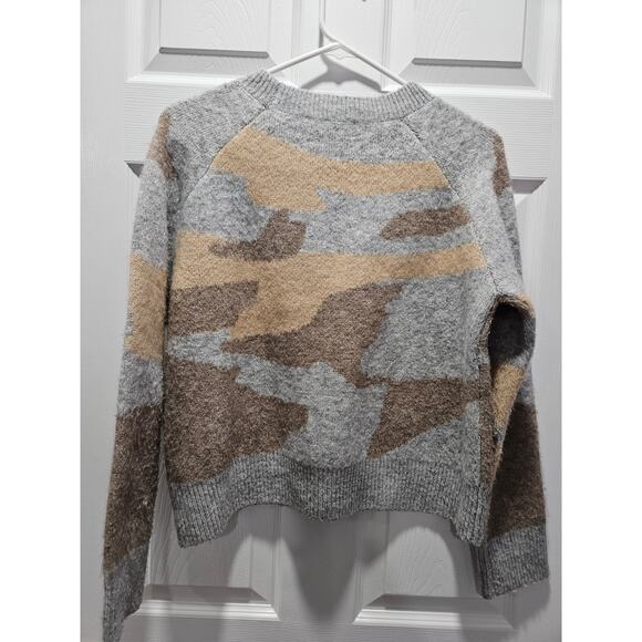 THML Anthropologie Camo Sweater Size M Gray Beige Brown Pullover - Picture 3 of 6